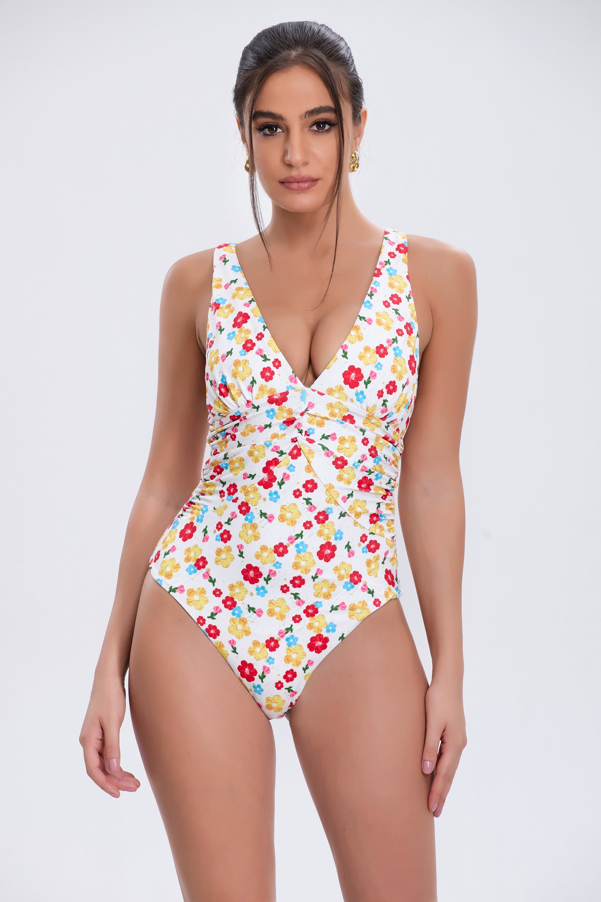 Retro Floral V-Neck One-Piece Front