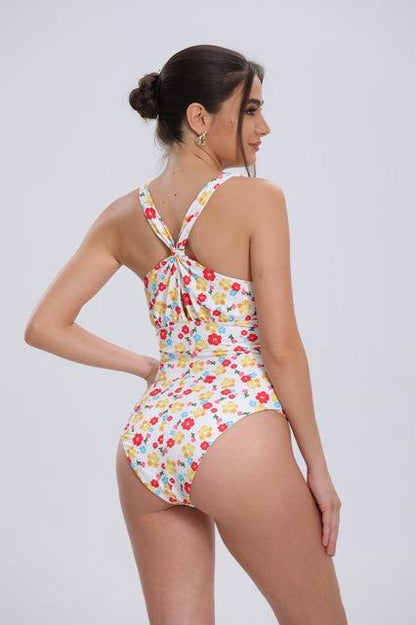 Retro Floral V-Neck One-Piece Back Side