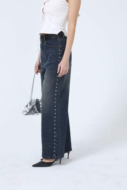 Kayla Mid Rise Straight Jeans Blue Acid Wash