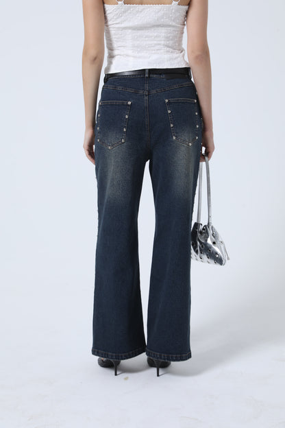 Kayla Mid Rise Straight Jeans Blue Acid Wash