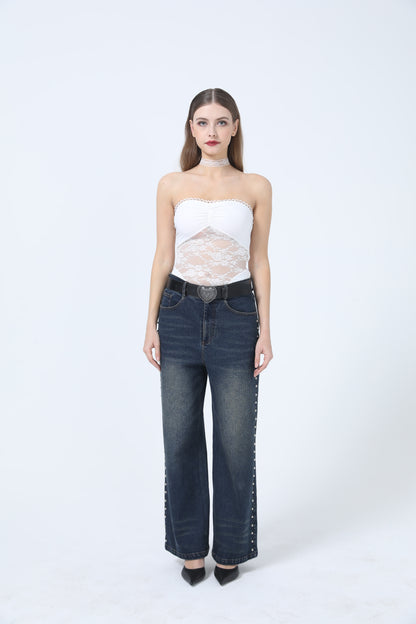 Kayla Mid Rise Straight Jeans Blue Acid Wash