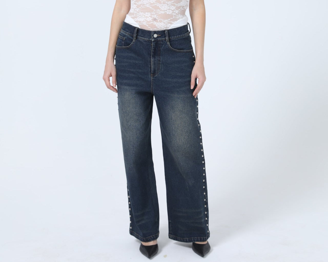 Kayla Mid Rise Straight Jeans Blue Acid Wash