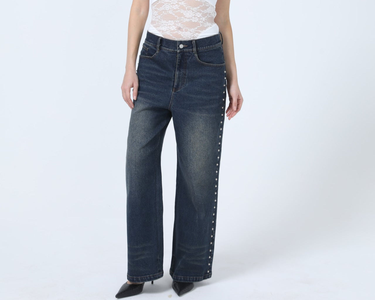 Kayla Mid Rise Straight Jeans Blue Acid Wash