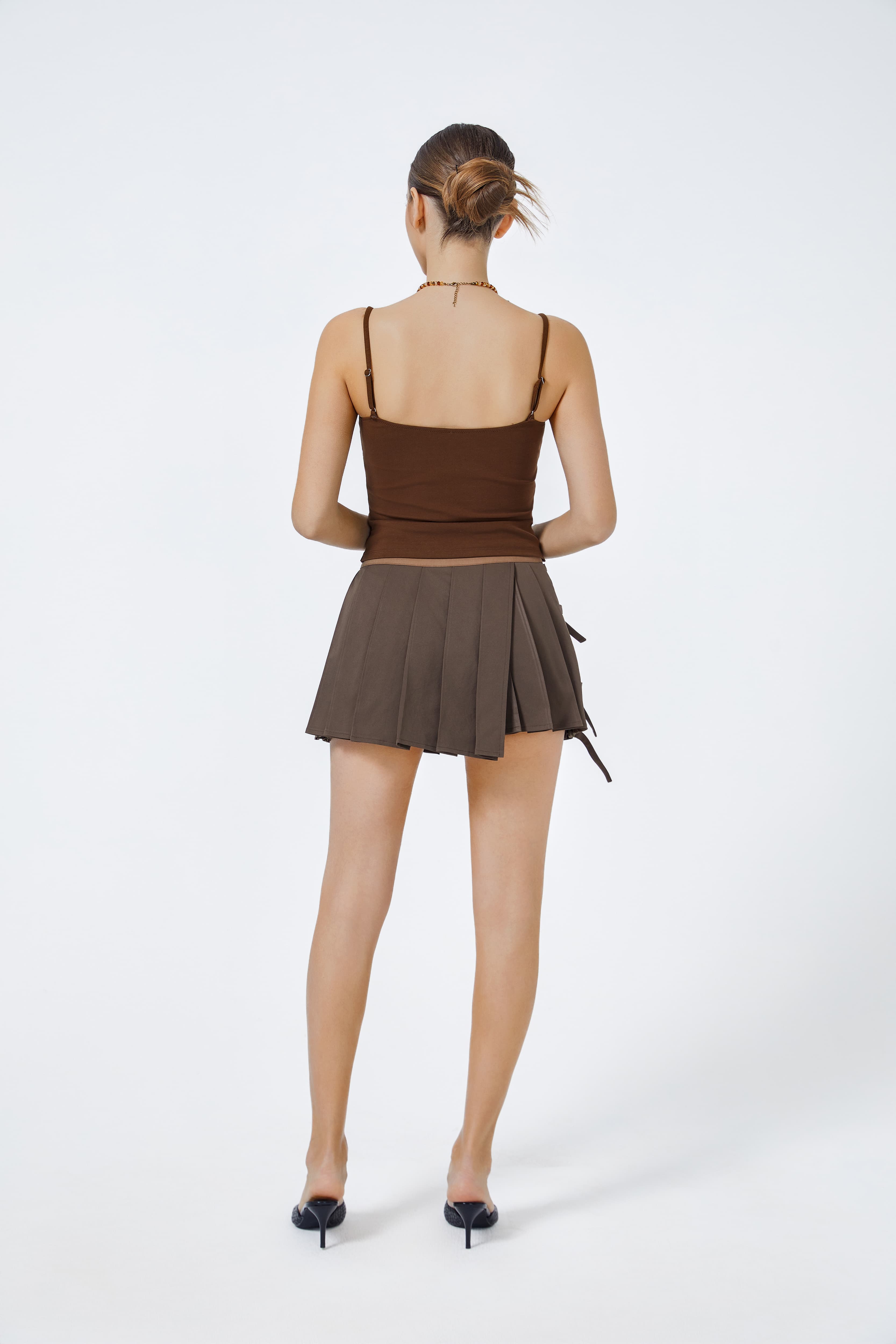 The Old Days Pleated Mini Skirt Brown