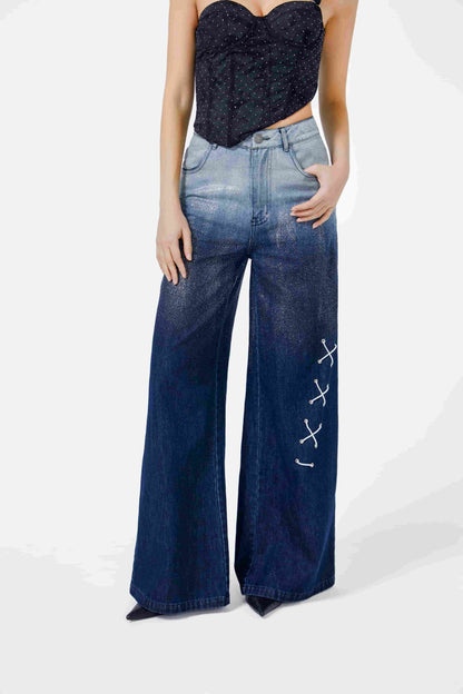 Nina High Rise Wide Leg Jeans Lndigo