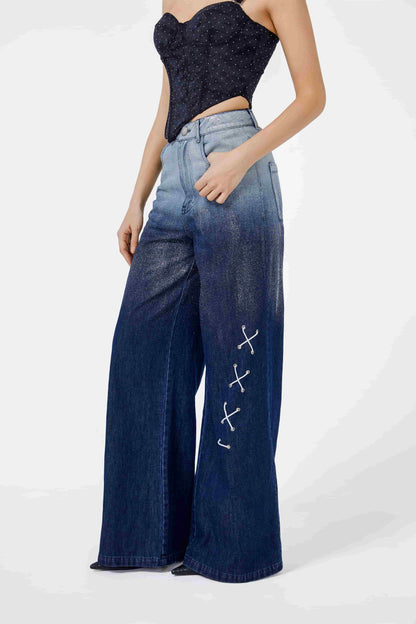 Nina High Rise Wide Leg Jeans Lndigo