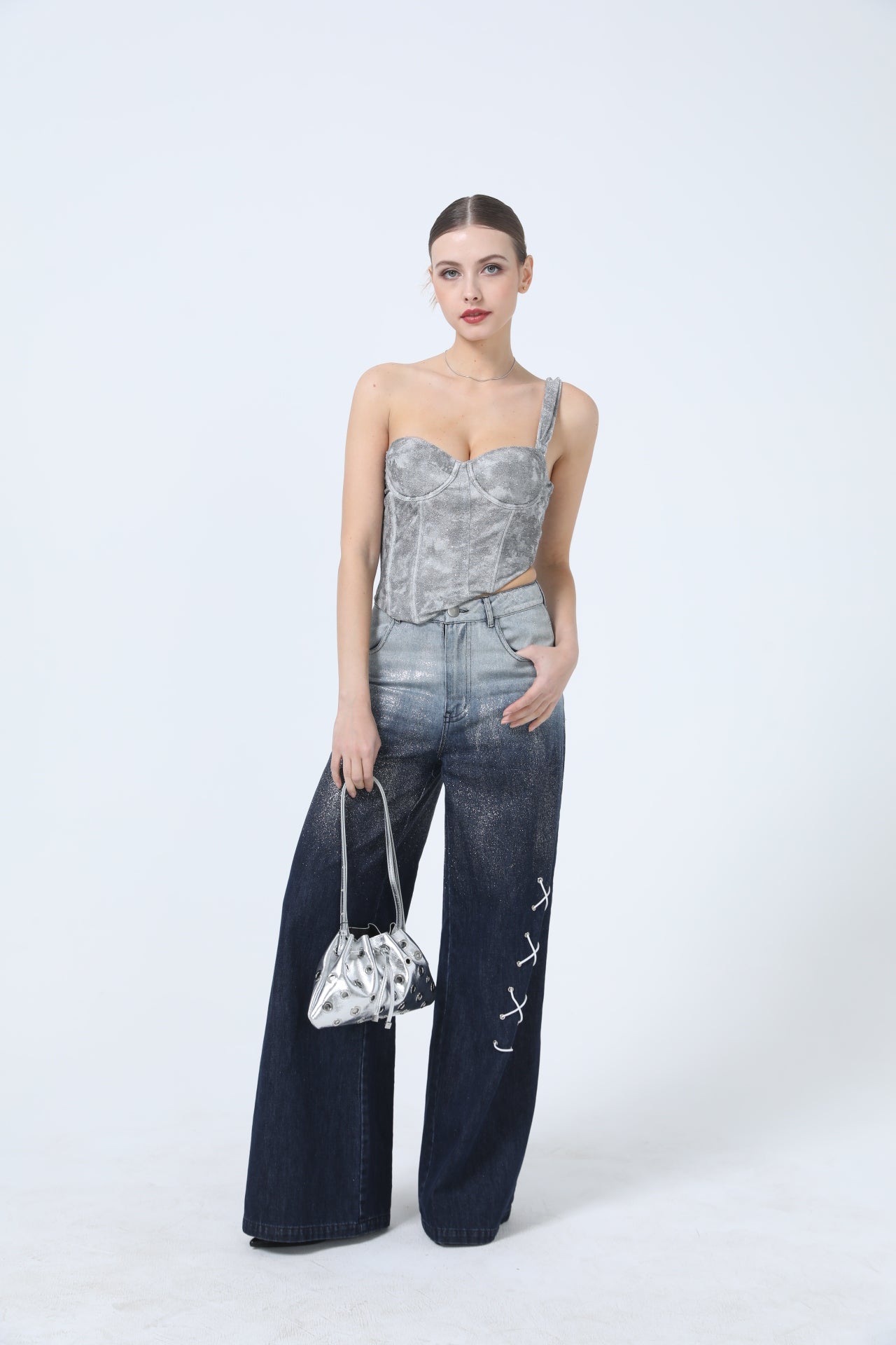 Nina High Rise Wide Leg Jeans Lndigo